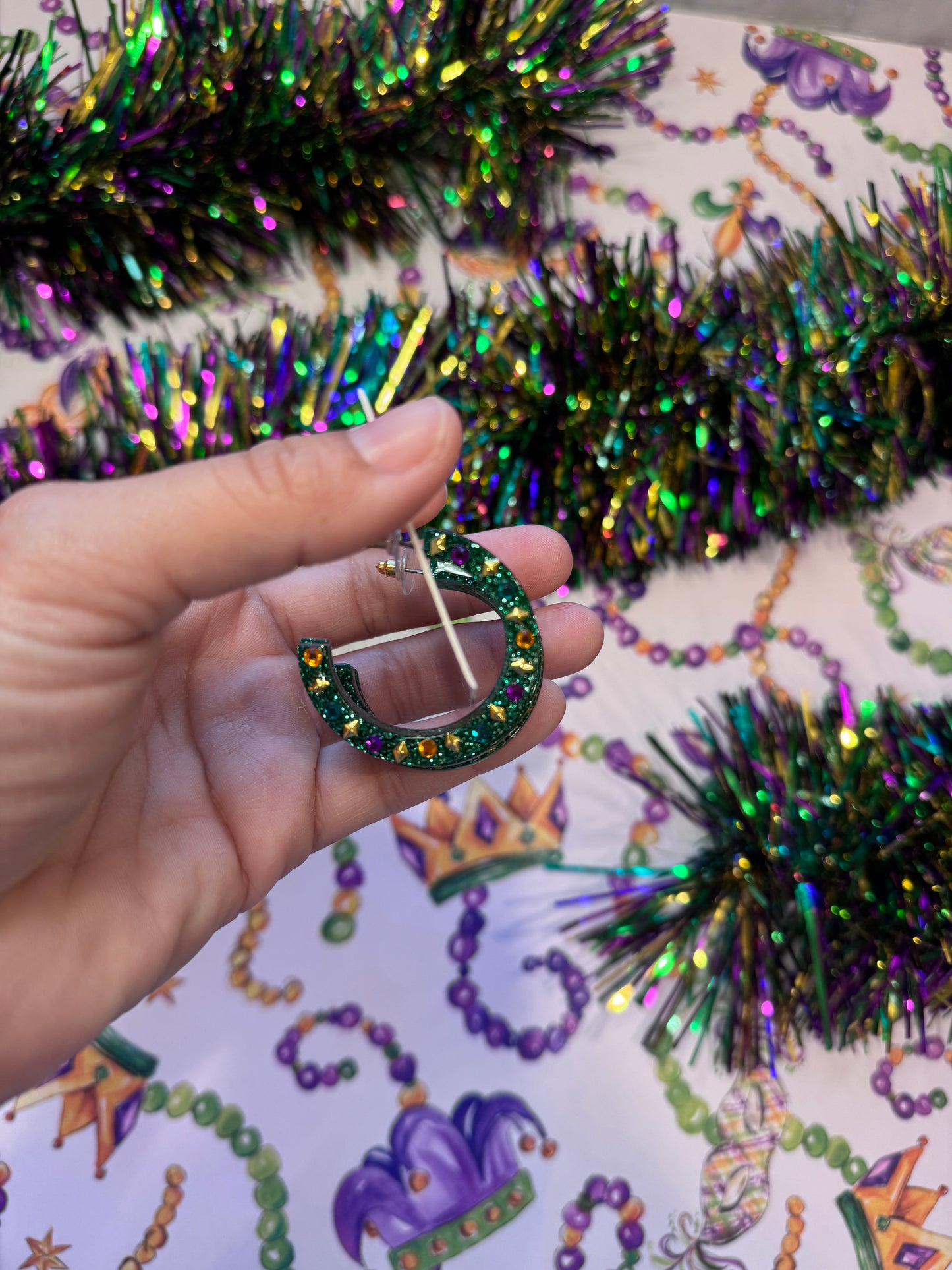 Mardi Gras Jeweled Hoops