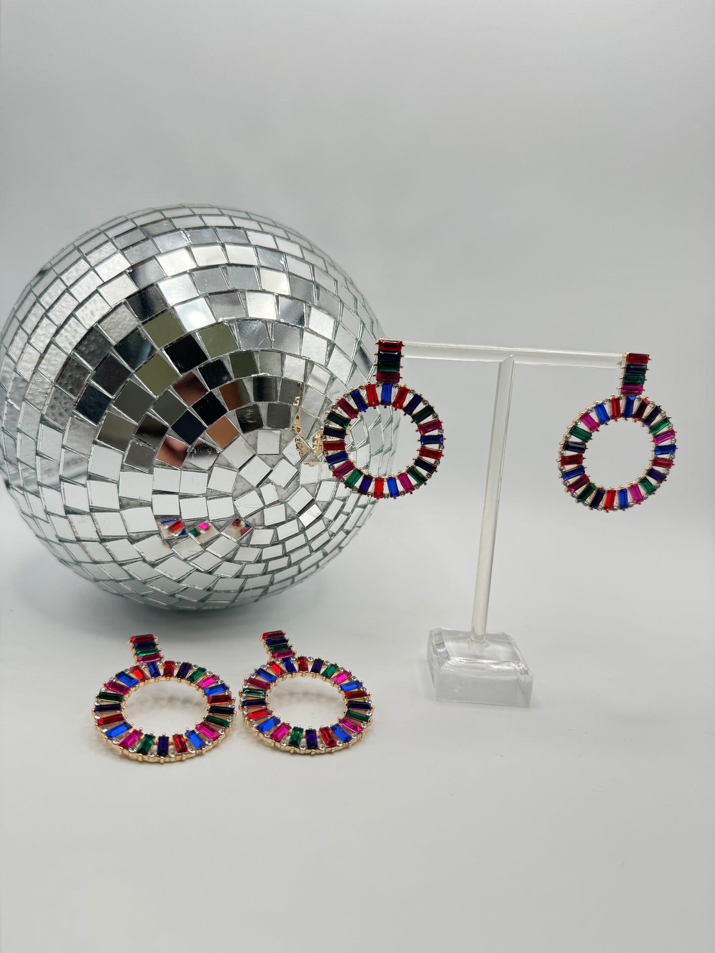 Multicolor Rhinestone Circle Earrings