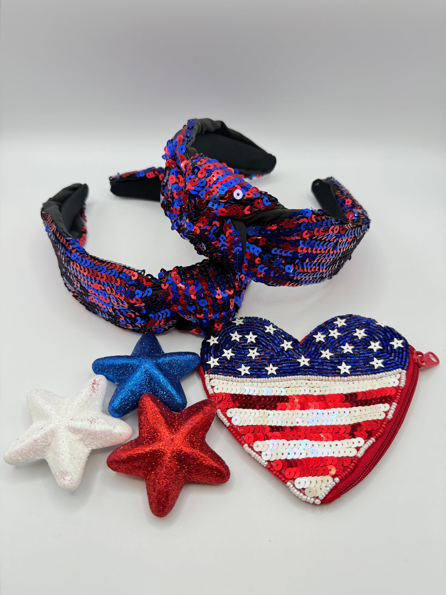 Blue and Red Striped Sequin Headband