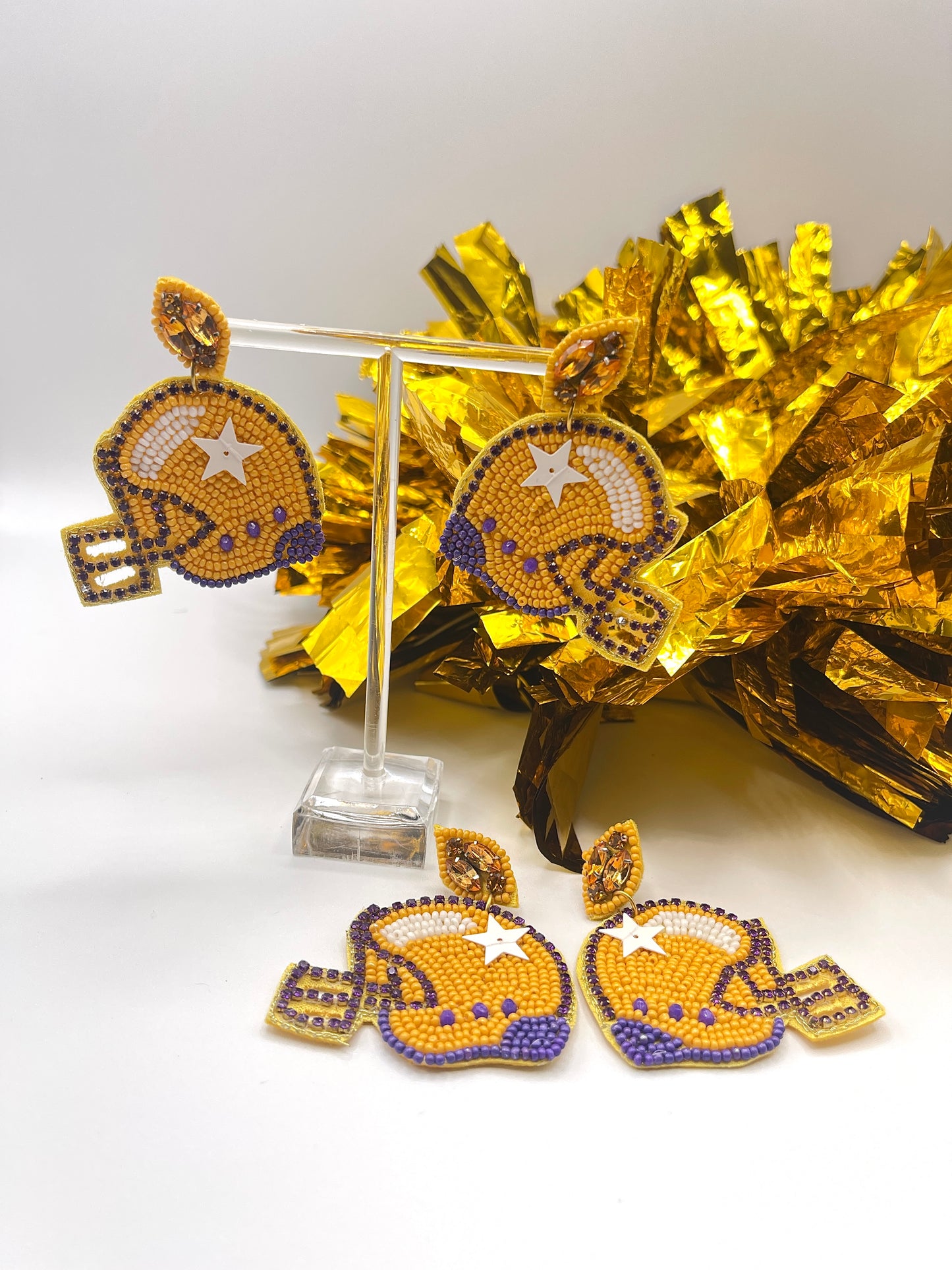 Purple and Gold Game Day Helmet Earrings