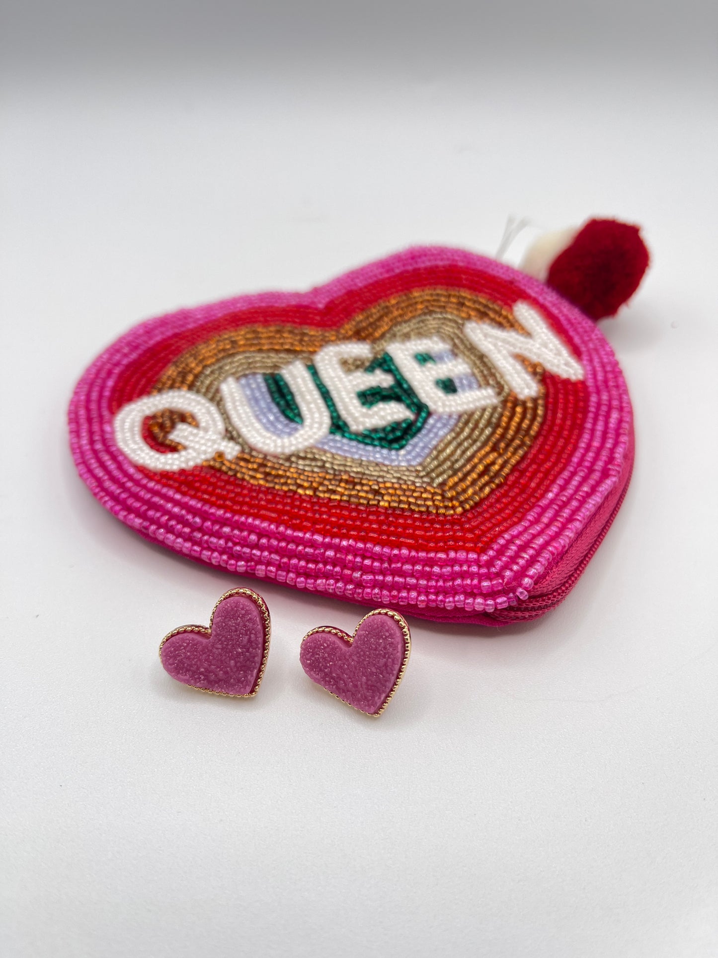 Fuchsia Druzy Heart Studs