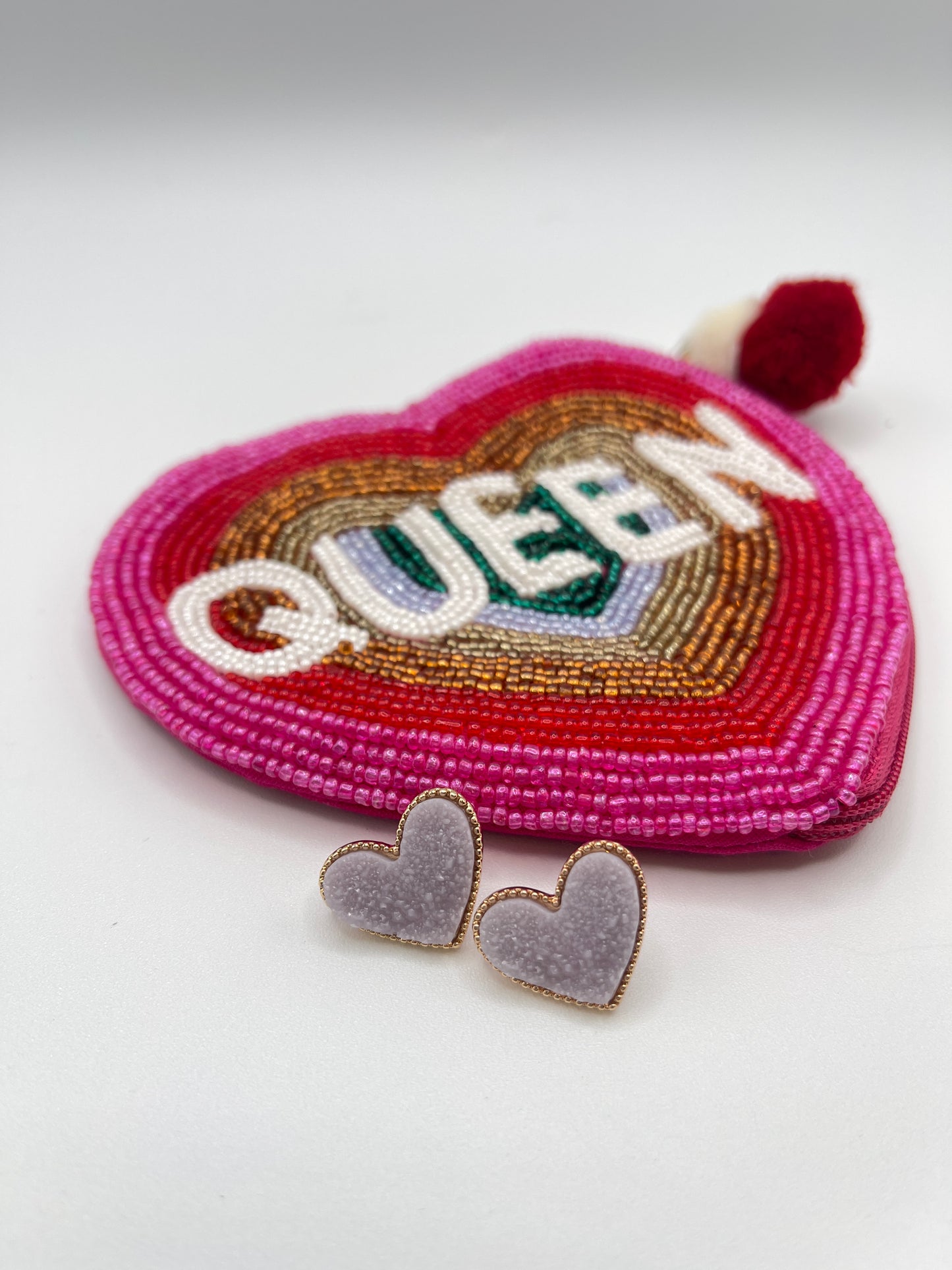 Lavender Druzy Heart Studs
