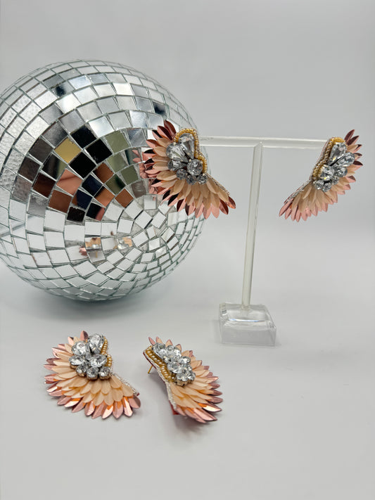 Rose Gold Rhinetone Fan Earrings