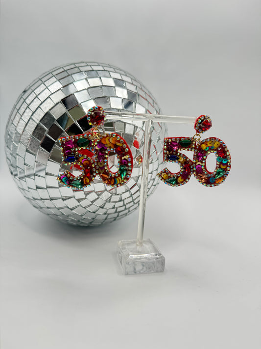 Jeweled 50th Birthday Earrings