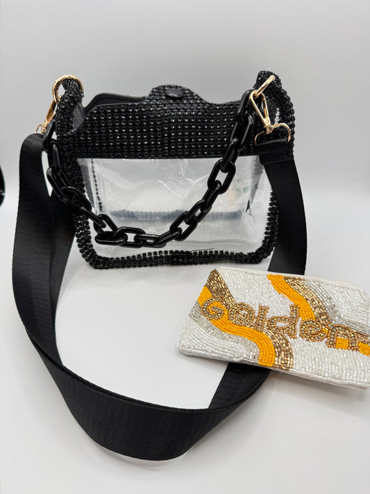 Blingy Clear Crossbody Bag with Black Chain
