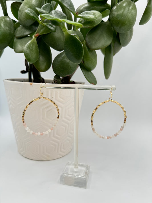 Gold and Stone Circle Earrings