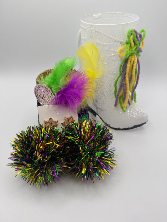 Mardi Gras Pom Pom Earrings