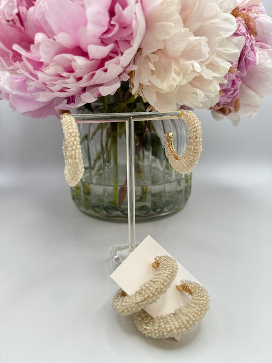 Pearl Beaded Wired Hoop Earrings