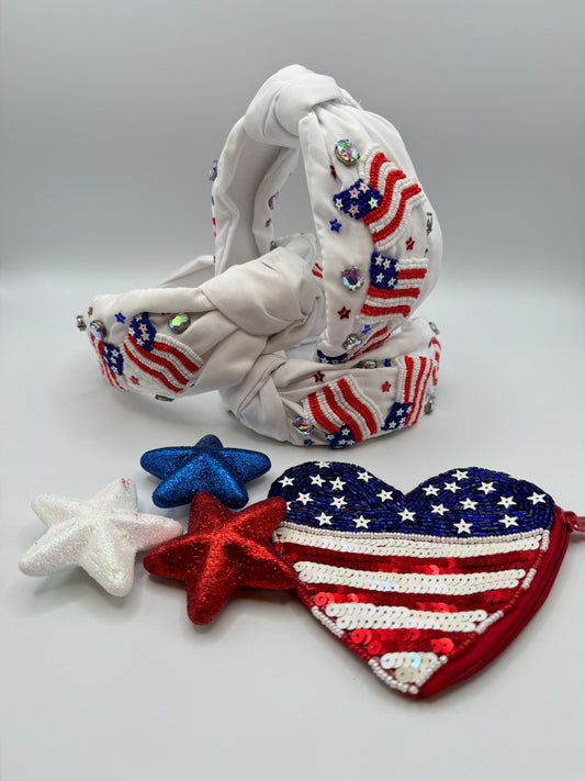 American Flags Headband - White