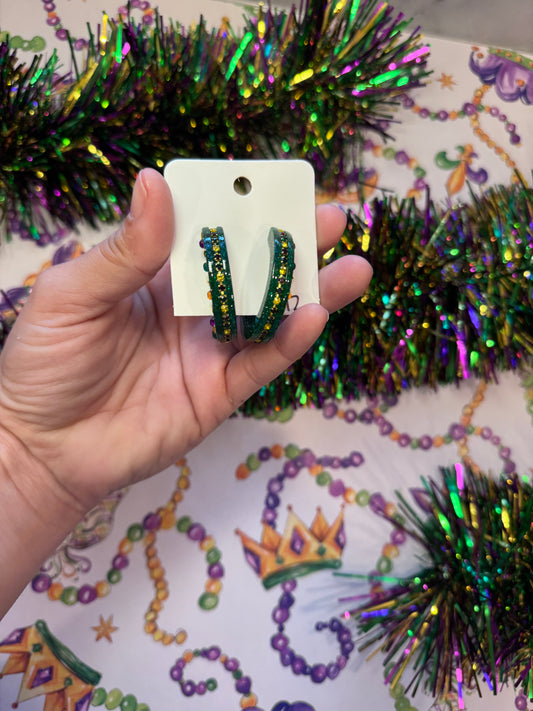 Mardi Gras Jeweled Hoops