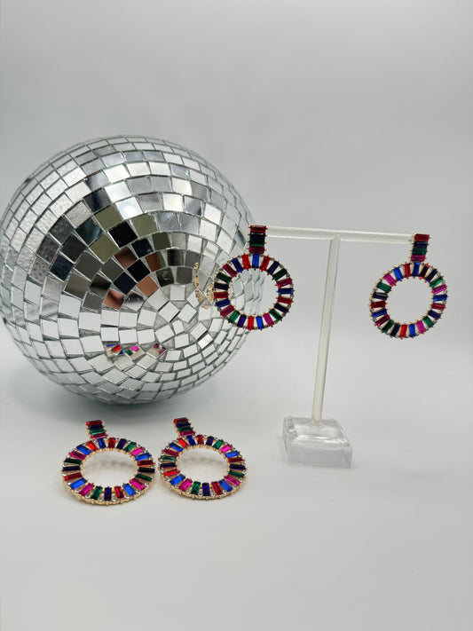 Multicolor Rhinestone Circle Earrings
