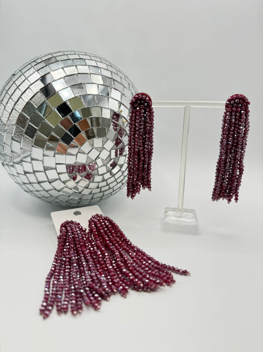 Beaded Drop Earrings - Maroon