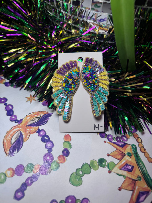 Mardi Gras Fan Earrings