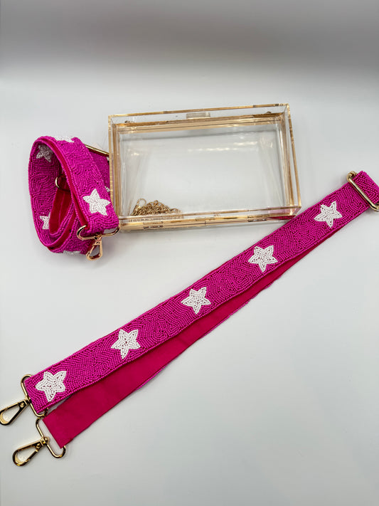 Adjustable Pink and White Star Purse Strap