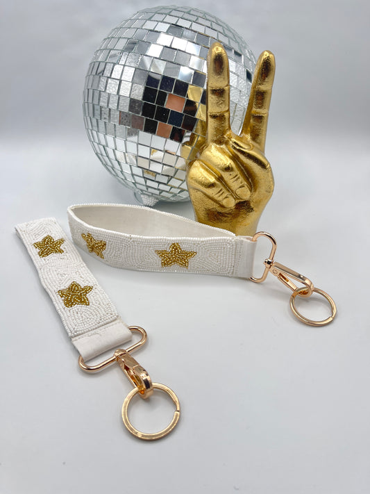 White and Gold Star Keychain