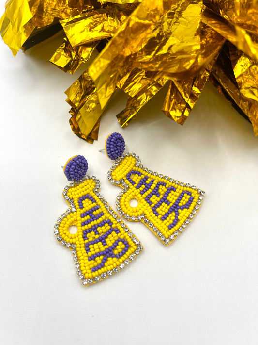 Purple and Gold Cheer Earrings