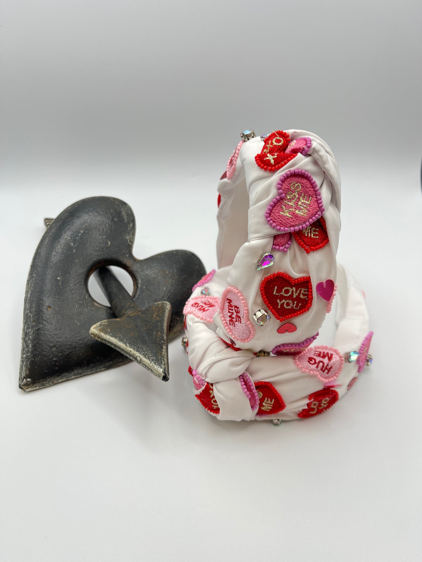 White Candy Hearts Headband