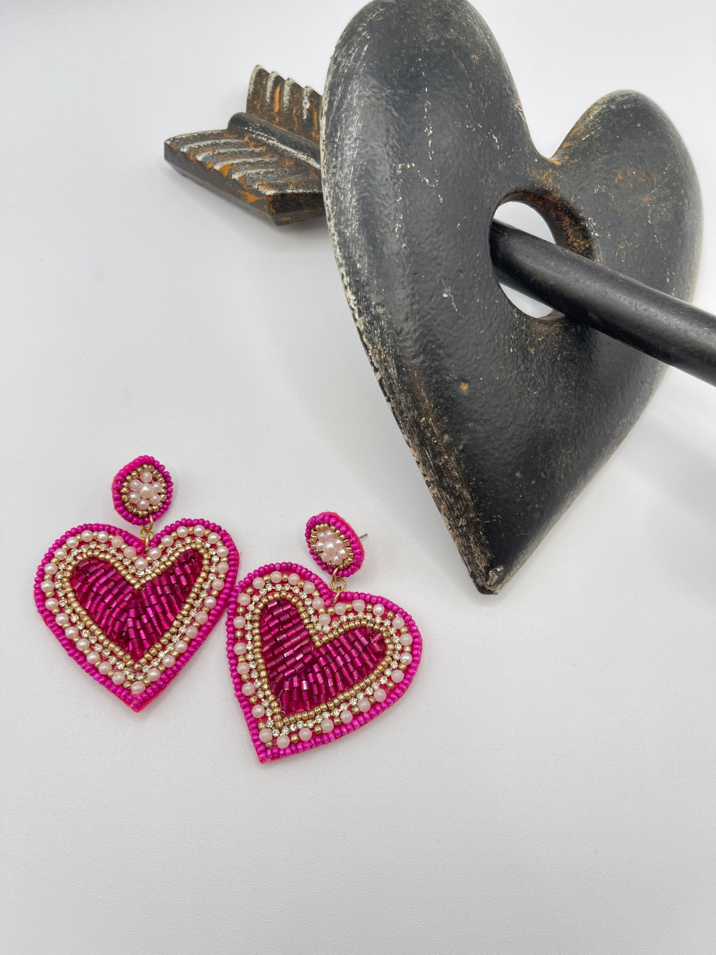 Fuchsia Double Hearts Earrings