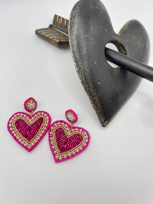Fuchsia Double Hearts Earrings