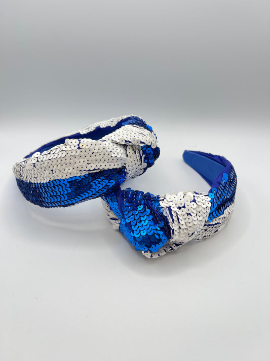 Blue and White Sequin Headband