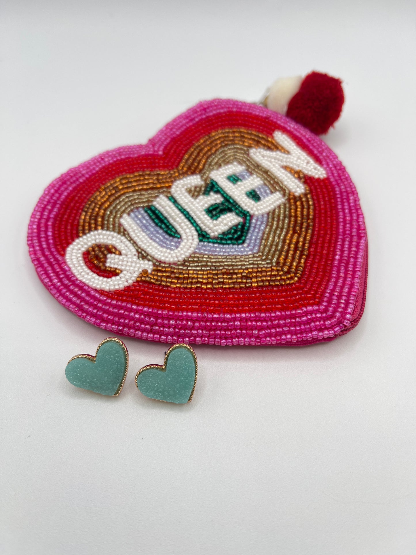 Aqua Druzy Heart Studs