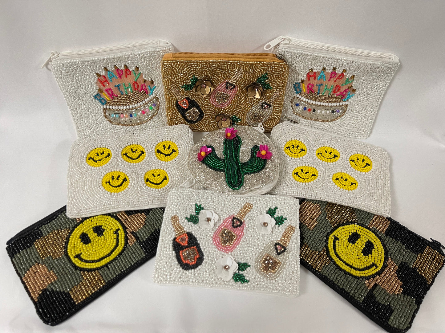Camo Smiley Beaded Coin Purse