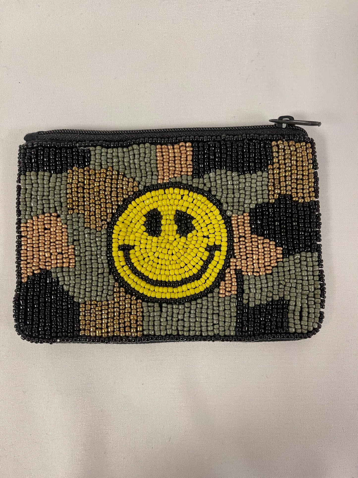 Camo Smiley Beaded Coin Purse