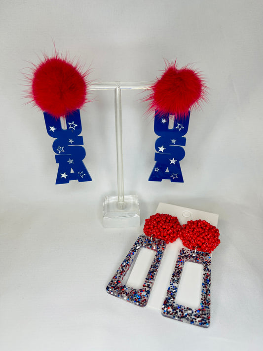 USA Pom Pom Earring