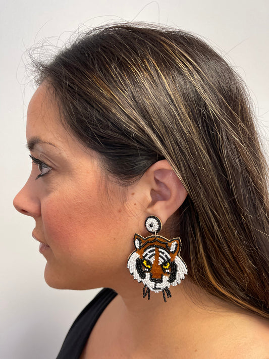 Beaded Tiger Earrings