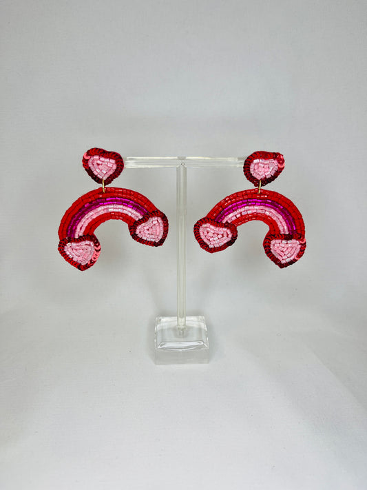Pink Heart Rainbow Earrings