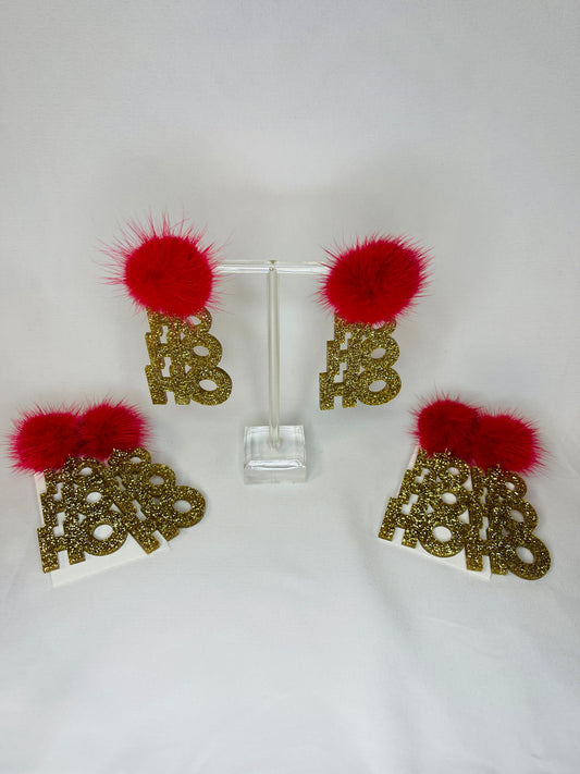 HO HO HO Gold and Red Pom Earrings