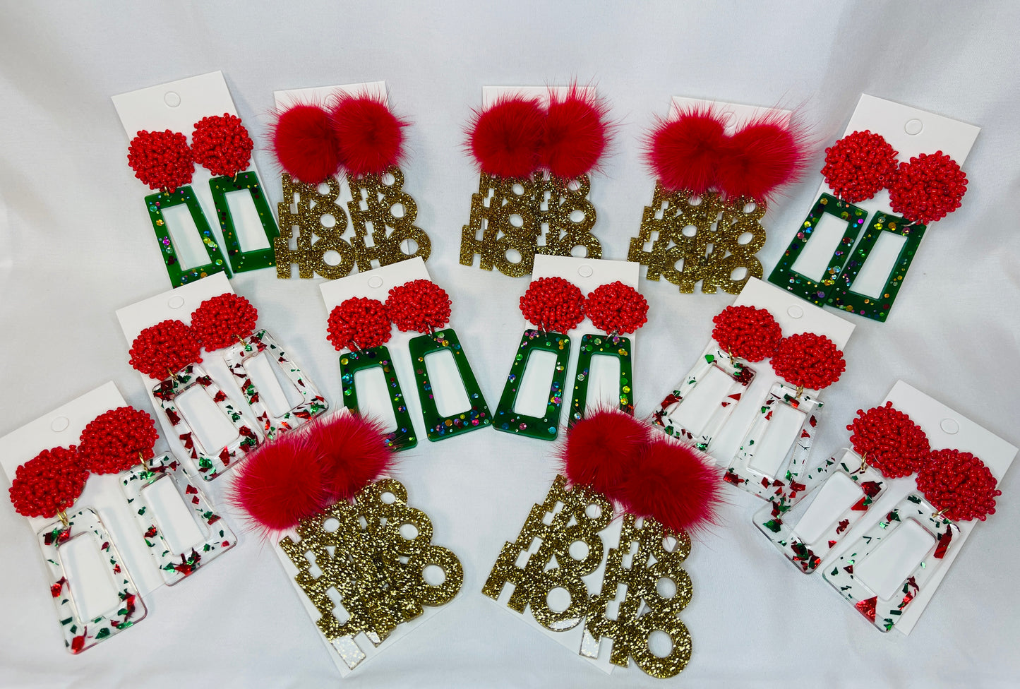 HO HO HO Gold and Red Pom Earrings